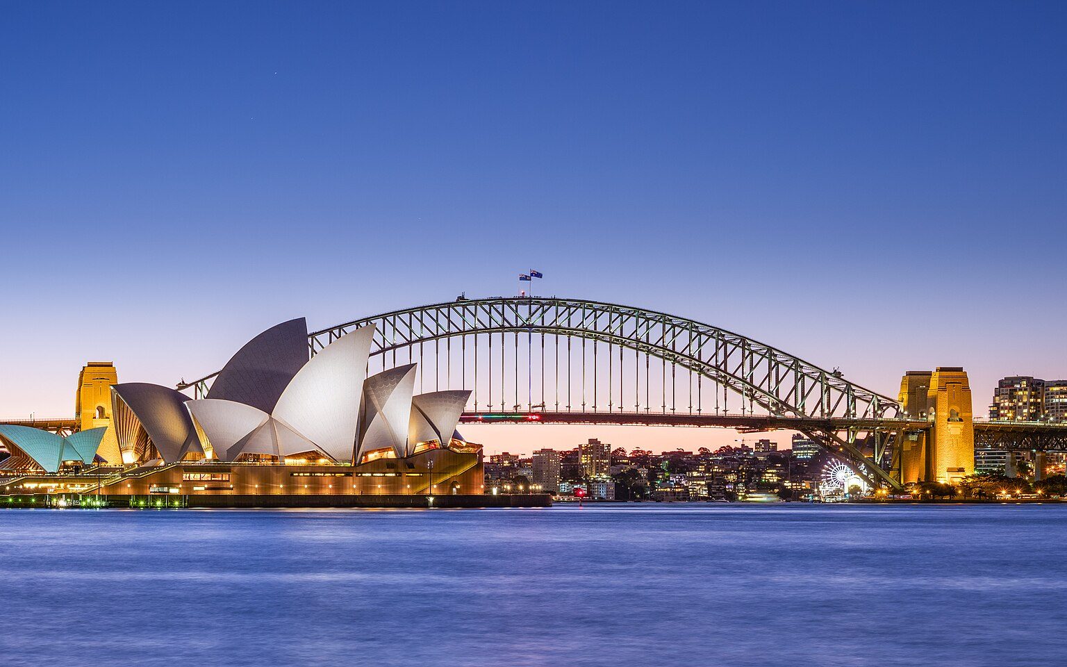 Sydney Opera House at dusk — Sydney flight from LAX